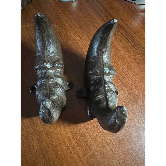 Brown Cast Iron Moon Face Wall Hanging Hook Towel Hanger Home Decor Set of 4 - Picture 4 of 4